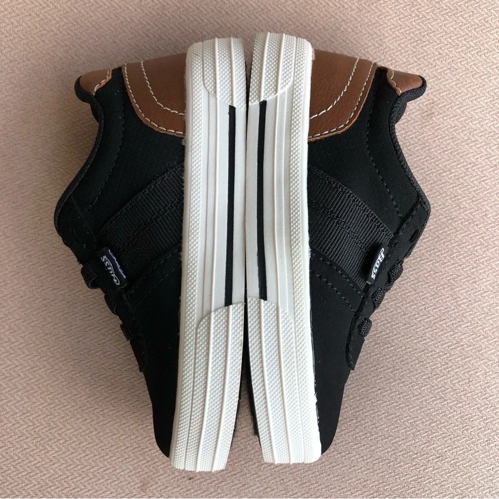 Bass Black Canvas / Leather Elastic Stretch Laces Slip‎ On  Baby Shoes 7